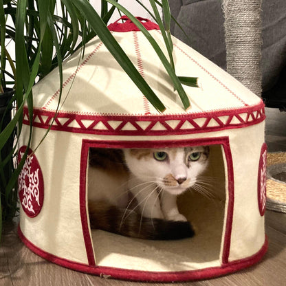 Felt Cat Yurt | Nomadic Cat Central Asian Style Cat Beds and Caves | Original Red Yurt