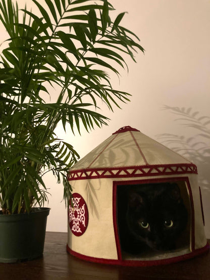 Felt Cat Yurt | Nomadic Cat Central Asian Style Cat Beds and Caves | Original Red Yurt