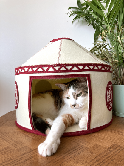 Felt Cat Yurt | Nomadic Cat Central Asian Style Cat Beds and Caves | Original Red Yurt