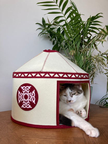 Felt Cat Yurt | Nomadic Cat Central Asian Style Cat Beds and Caves | Original Red Yurt