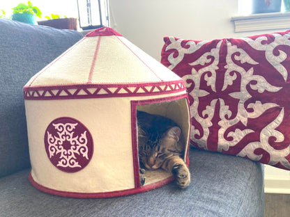 Felt Cat Yurt | Nomadic Cat Central Asian Style Cat Beds and Caves | Original Red Yurt