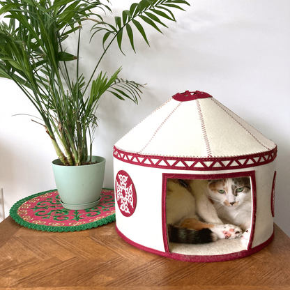 Felt Cat Yurt | Nomadic Cat Central Asian Style Cat Beds and Caves | Original Red Yurt
