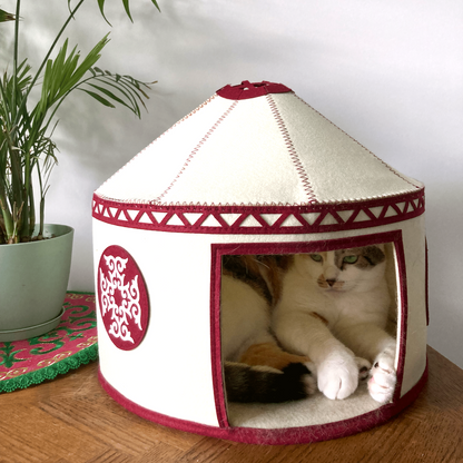 Felt Cat Yurt | Nomadic Cat Central Asian Style Cat Beds and Caves | Original Red Yurt