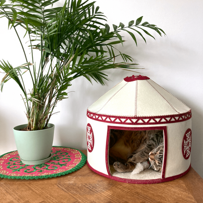 Felt Cat Yurt | Nomadic Cat Central Asian Style Cat Beds and Caves | Original Red Yurt