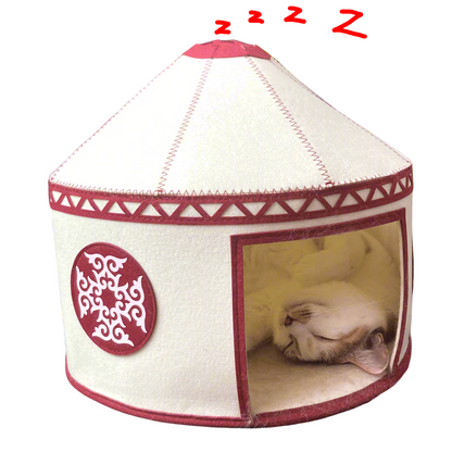 Felt Cat Yurt | Nomadic Cat Central Asian Style Cat Beds and Caves | Original Red Yurt