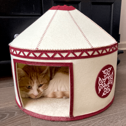 Felt Cat Yurt | Nomadic Cat Central Asian Style Cat Beds and Caves | Original Red Yurt