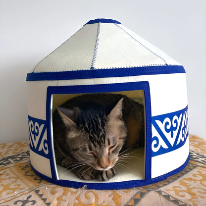 Felt Cat Yurt | Nomadic Cat Central Asian Style Cat Beds and Caves | Steppe-Sky Blue Yurt