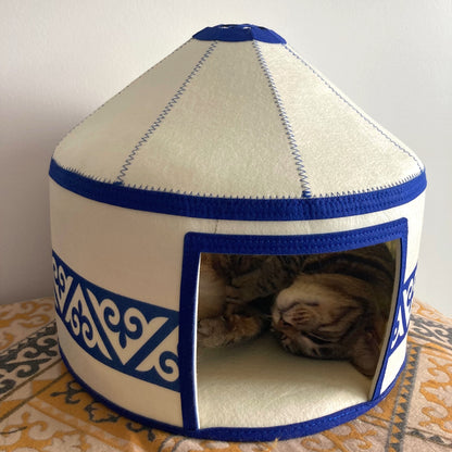 Felt Cat Yurt | Nomadic Cat Central Asian Style Cat Beds and Caves | Steppe-Sky Blue Yurt