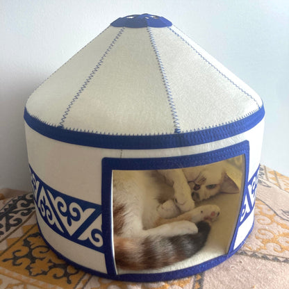 Felt Cat Yurt | Nomadic Cat Central Asian Style Cat Beds and Caves | Steppe-Sky Blue Yurt