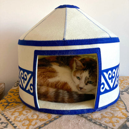 Felt Cat Yurt | Nomadic Cat Central Asian Style Cat Beds and Caves | Steppe-Sky Blue Yurt