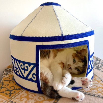 Felt Cat Yurt | Nomadic Cat Central Asian Style Cat Beds and Caves | Steppe-Sky Blue Yurt