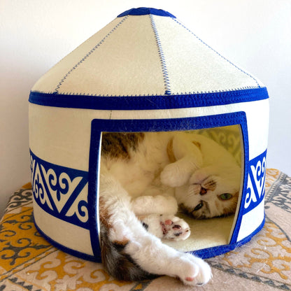 Felt Cat Yurt | Nomadic Cat Central Asian Style Cat Beds and Caves | Steppe-Sky Blue Yurt