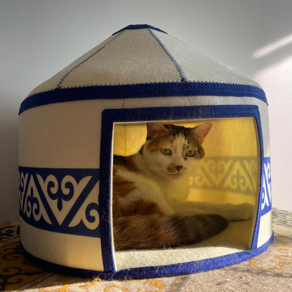 Felt Cat Yurt | Nomadic Cat Central Asian Style Cat Beds and Caves | Steppe-Sky Blue Yurt