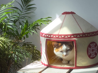 Felt Cat Yurt | Nomadic Cat Central Asian Style Cat Beds and Caves | Original Red Yurt