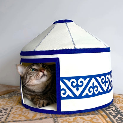 Felt Cat Yurt | Nomadic Cat Central Asian Style Cat Beds and Caves | Steppe-Sky Blue Yurt