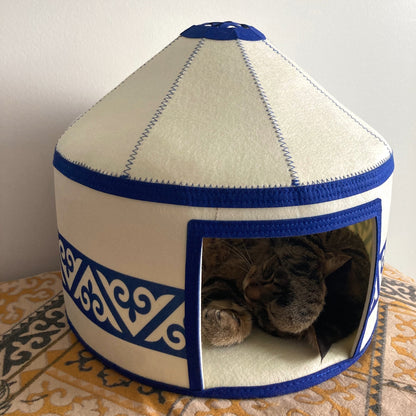 Felt Cat Yurt | Nomadic Cat Central Asian Style Cat Beds and Caves | Steppe-Sky Blue Yurt