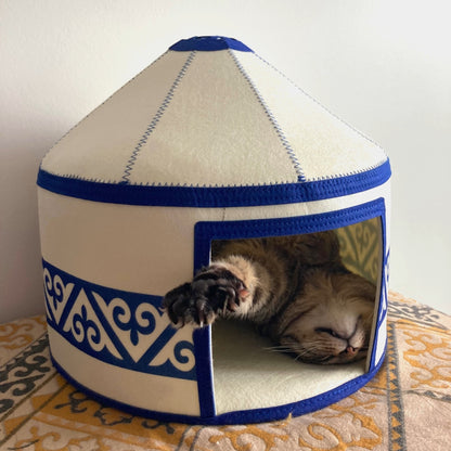 Felt Cat Yurt | Nomadic Cat Central Asian Style Cat Beds and Caves | Steppe-Sky Blue Yurt
