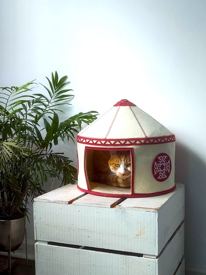 Felt Cat Yurt | Nomadic Cat Central Asian Style Cat Beds and Caves | Original Red Yurt