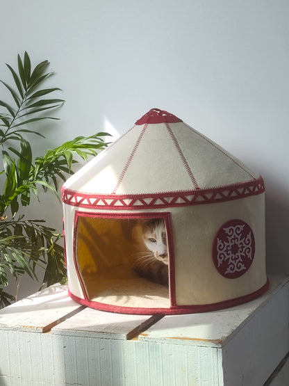 Felt Cat Yurt | Nomadic Cat Central Asian Style Cat Beds and Caves | Original Red Yurt