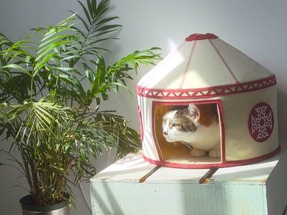 Felt Cat Yurt | Nomadic Cat Central Asian Style Cat Beds and Caves | Original Red Yurt