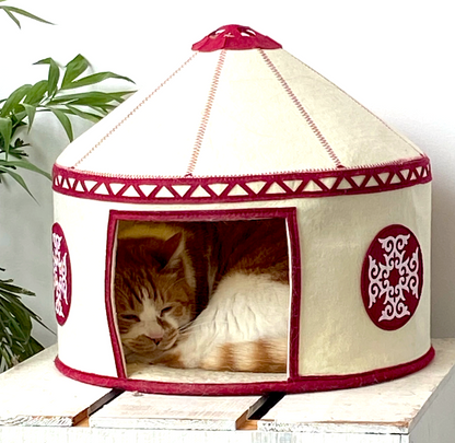 Felt Cat Yurt | Nomadic Cat Central Asian Style Cat Beds and Caves | Original Red Yurt