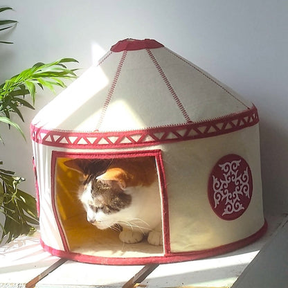 Felt Cat Yurt | Nomadic Cat Central Asian Style Cat Beds and Caves | Original Red Yurt