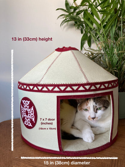 Felt Cat Yurt | Nomadic Cat Central Asian Style Cat Beds and Caves | Original Red Yurt