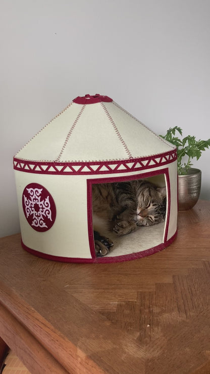 Felt Cat Yurt | Nomadic Cat Central Asian Style Cat Beds and Caves | Original Red Yurt
