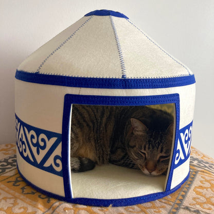 Felt Cat Yurt | Nomadic Cat Central Asian Style Cat Beds and Caves | Steppe-Sky Blue Yurt